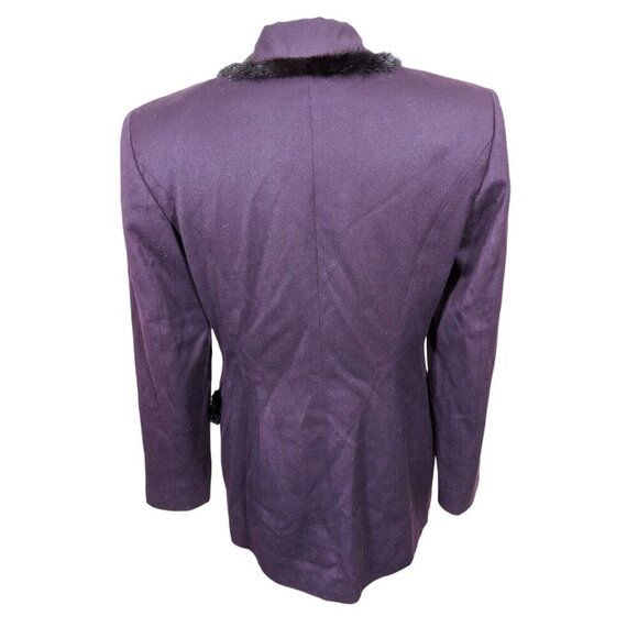 MILLE and UNE Paris Vintage Wool Blend Fur Trim Blazer Jacket Womens US 10 Plum - Picture 8 of 12